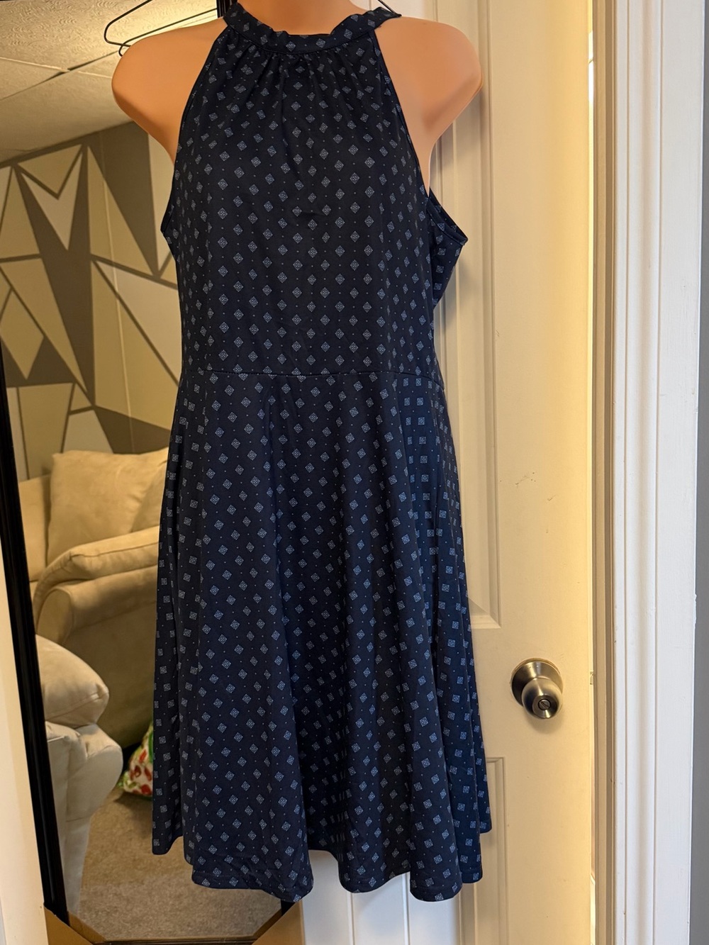 Navy Strapless-Style Halter Swing Dress